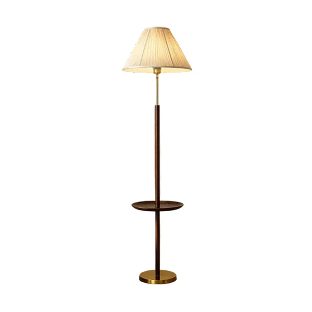 LIVARA Floor Lamp with Three Lighting Modes - Beech Wood Top, Handwoven Fabric Shade, Stable Design