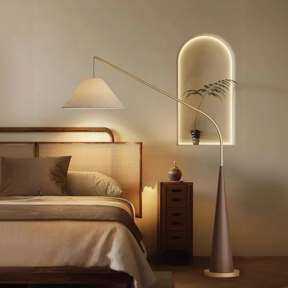 LIVARA Floor Lamp - Soft Eye-Care Lighting, Linen Fabric Shade, Flicker-Free Iron Frame - Walnut