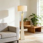 LIVARA Modern Floor Lamp - Soft Ambient Light, Elegant Style, Cylindrical Linen Shade with Resin Frame - White
