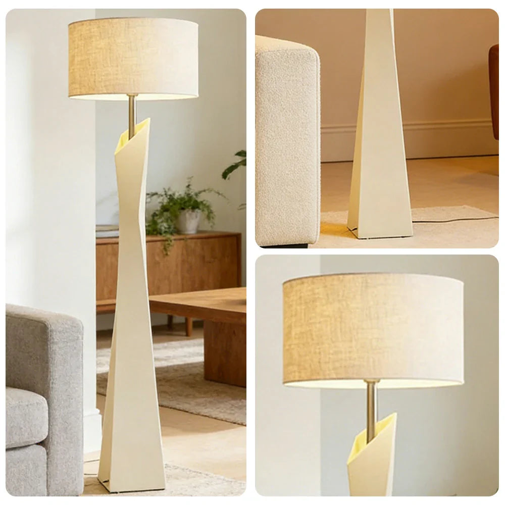 LIVARA Modern Floor Lamp - Soft Ambient Light, Elegant Style, Cylindrical Linen Shade with Resin Frame - White