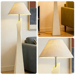 LIVARA Modern Floor Lamp - Soft Ambient Light, Elegant Style, Hat-Style Linen Shade with Resin Frame - White