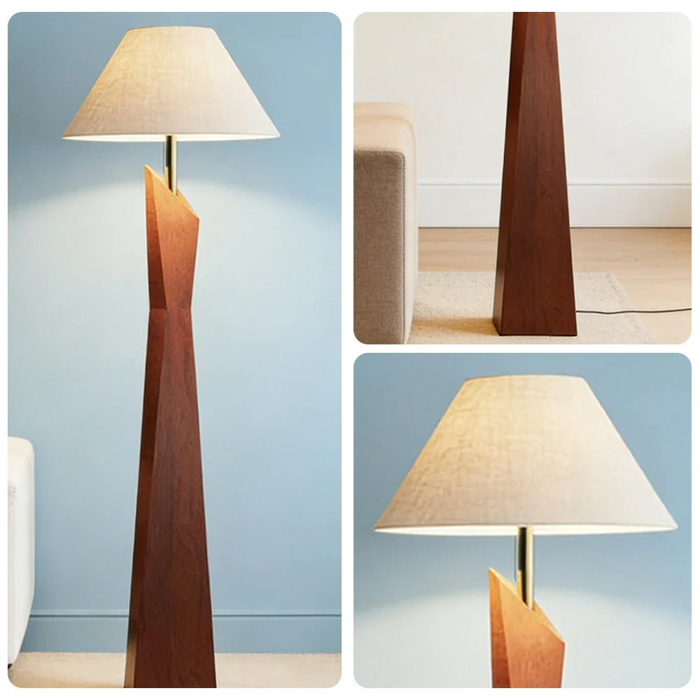 LIVARA Modern Floor Lamp - Soft Ambient Light, Elegant Style, Hat-Style Linen Shade with Resin Frame - Walnut