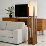 LIVARA Floor Lamp 52/82/145cm - Soft Lighting, Premium Design, Cotton-Linen Shade, Ash Wood Body with Brass Hardware - Walnut