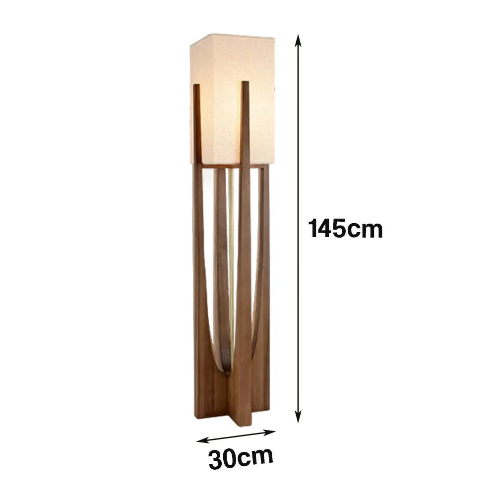 LIVARA Floor Lamp 52/82/145cm - Soft Lighting, Premium Design, Cotton-Linen Shade, Ash Wood Body with Brass Hardware - Walnut