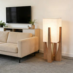 LIVARA Floor Lamp 52/82/145cm - Soft Lighting, Premium Design, Cotton-Linen Shade, Ash Wood Body with Brass Hardware - Walnut