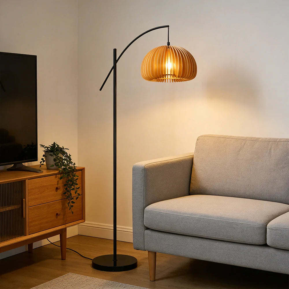 LIVARA Floor Lamp - Soft Ambient Lighting, Premium Design, Pumpkin-Style Shade with Metal & Marble Base - Black