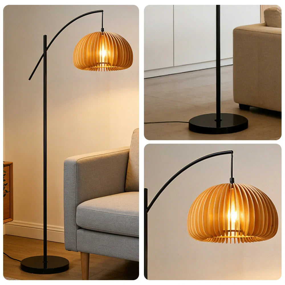 LIVARA Floor Lamp - Soft Ambient Lighting, Premium Design, Pumpkin-Style Shade with Metal & Marble Base - Black