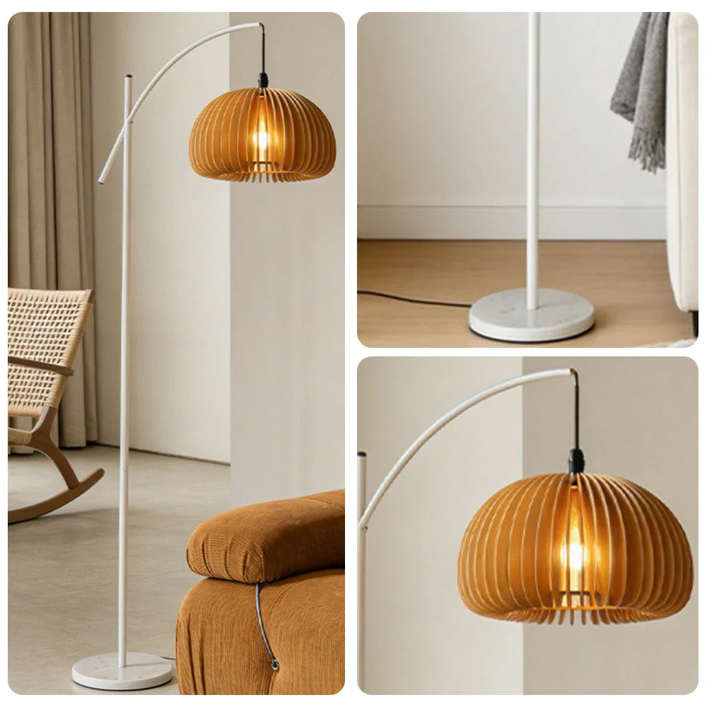LIVARA Floor Lamp - Soft Ambient Lighting, Premium Design, Pumpkin-Style Shade with Metal & Marble Base - White