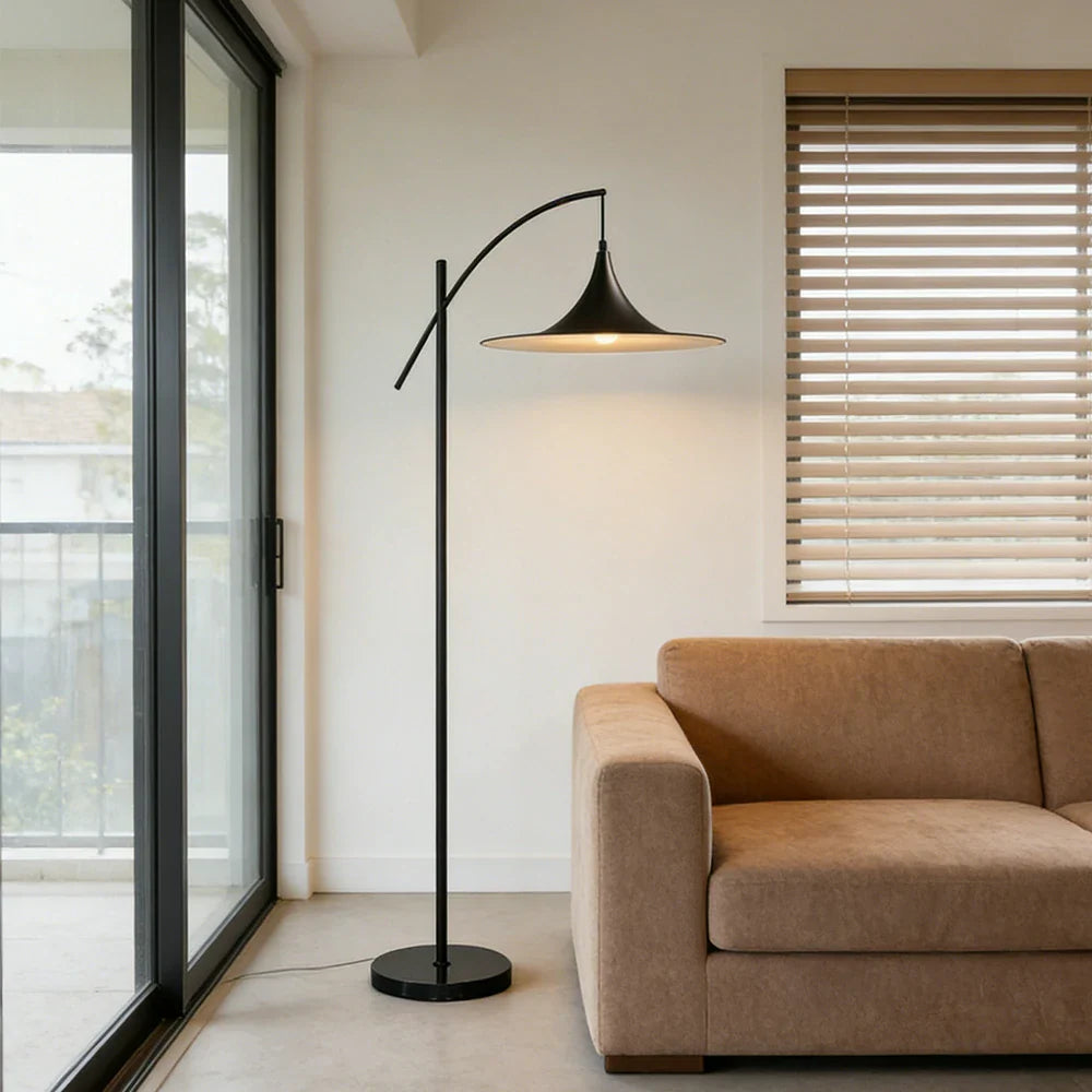 LIVARA Floor Lamp - Soft Ambient Lighting, Premium Design, UFO-Style Shade with Metal & Marble Base - Black