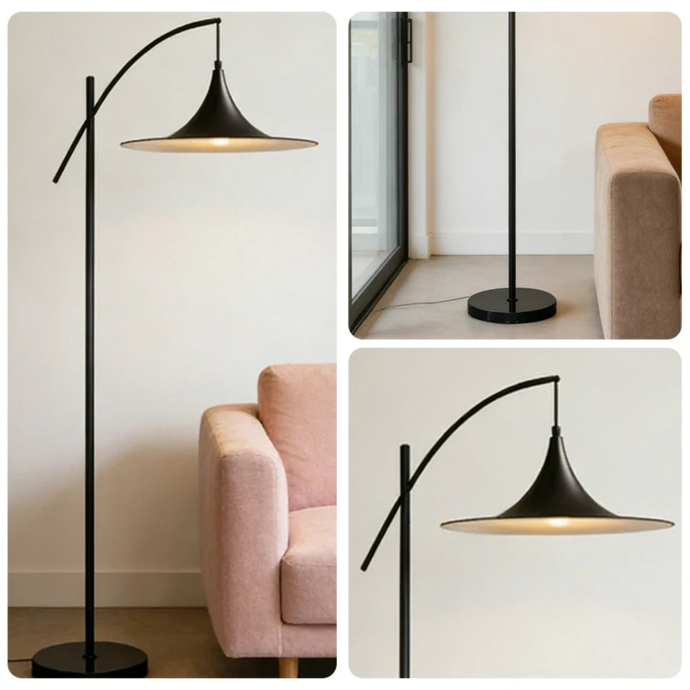 LIVARA Floor Lamp - Soft Ambient Lighting, Premium Design, UFO-Style Shade with Metal & Marble Base - Black