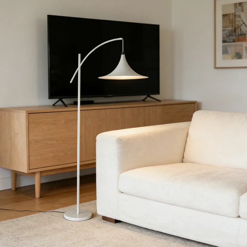 LIVARA Floor Lamp - Soft Ambient Lighting, Premium Design, UFO-Style Shade with Metal & Marble Base - White