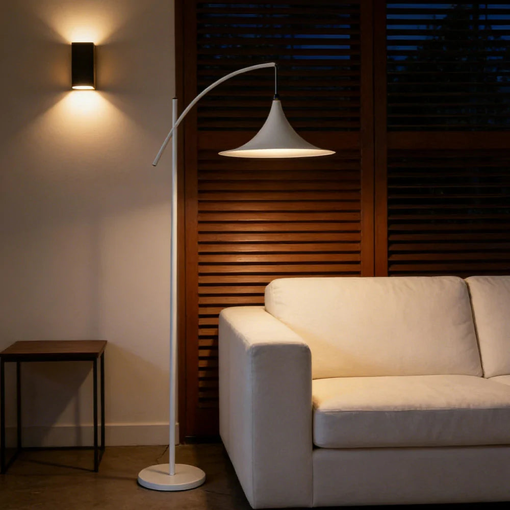 LIVARA Floor Lamp - Soft Ambient Lighting, Premium Design, UFO-Style Shade with Metal & Marble Base - White