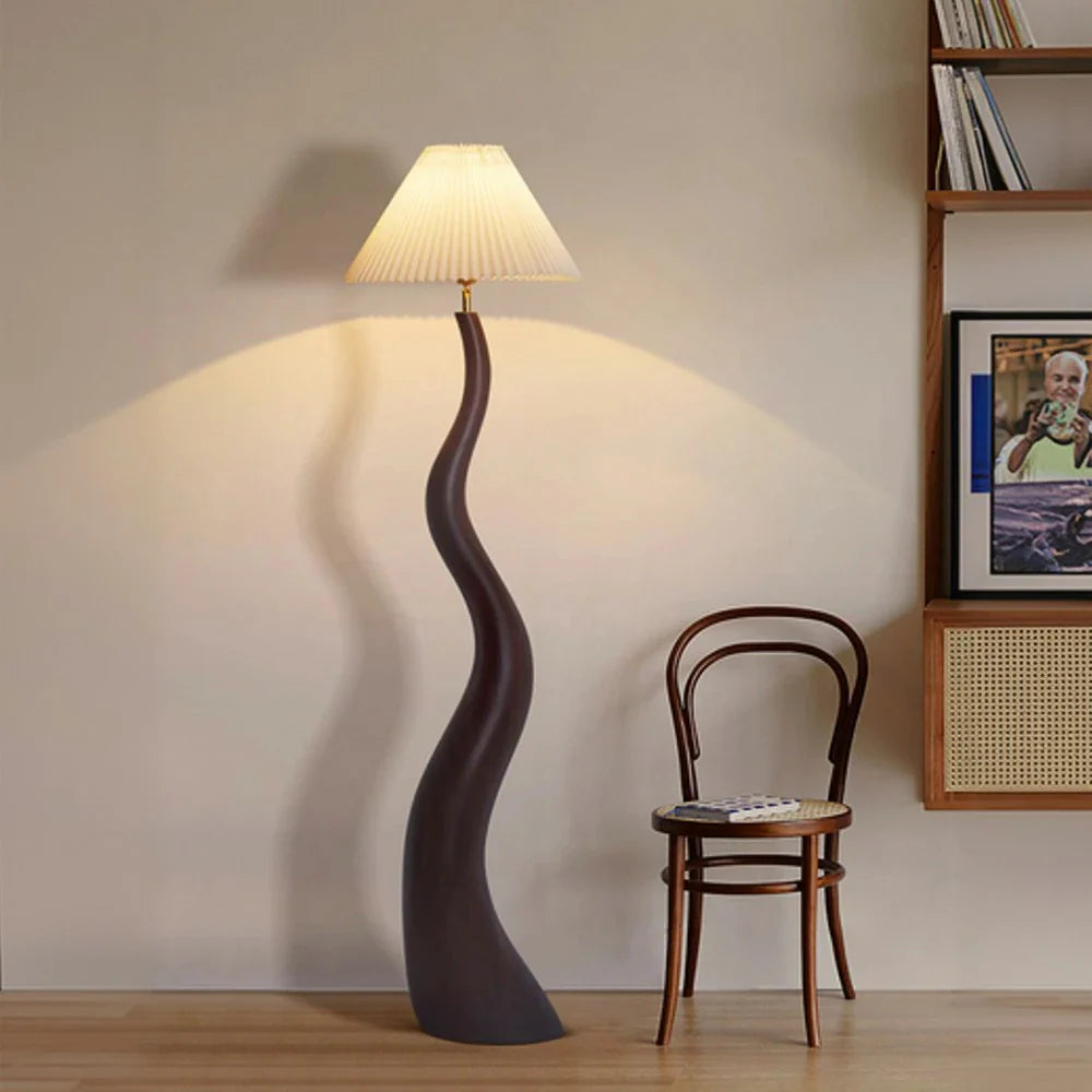 LIVARA Floor Lamp - Soft Lighting, Adjustable Shade, Pleated Design with Fabric & Resin Build - Walnut