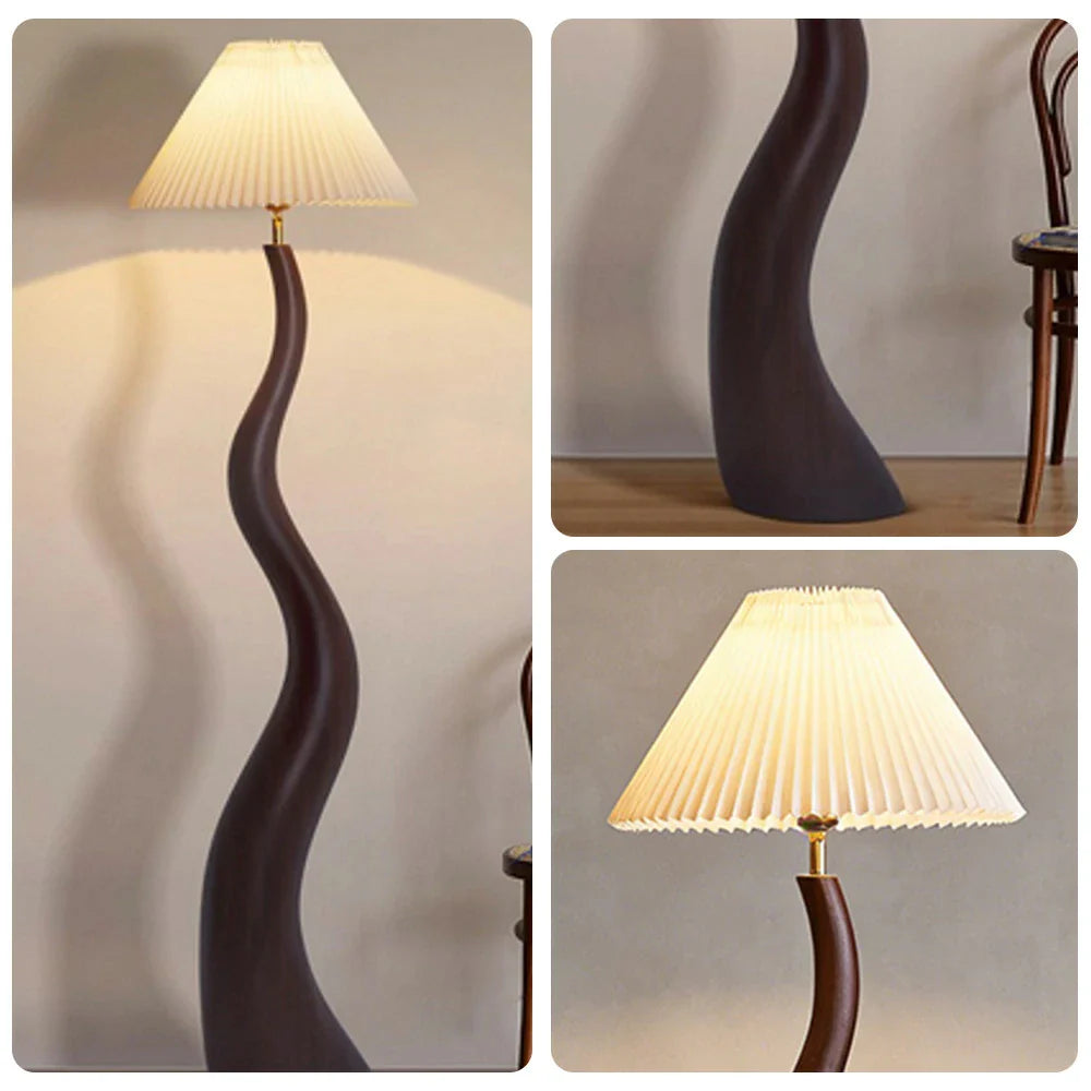 LIVARA Floor Lamp - Soft Lighting, Adjustable Shade, Pleated Design with Fabric & Resin Build - Walnut