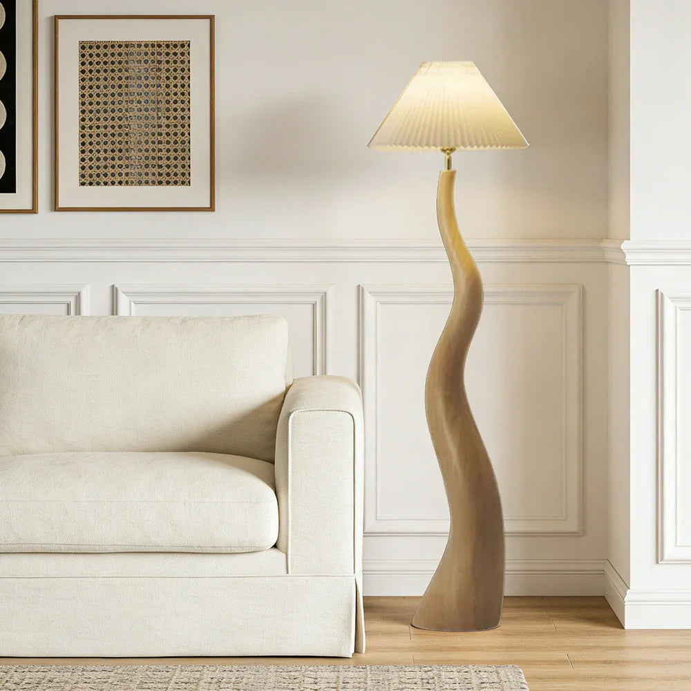 LIVARA Floor Lamp - Soft Lighting, Adjustable Shade, Pleated Design with Fabric & Resin Build - Wood