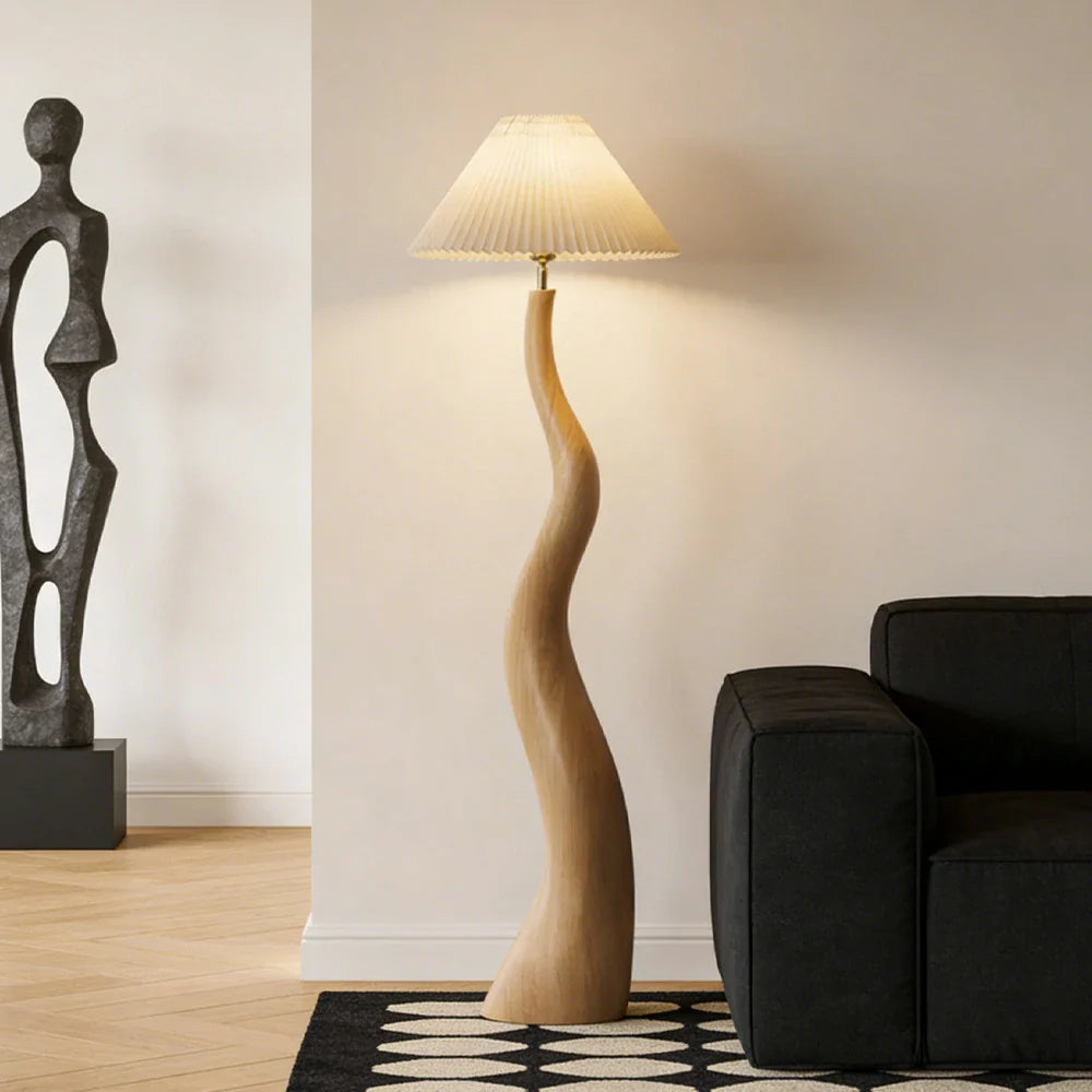 LIVARA Floor Lamp - Soft Lighting, Adjustable Shade, Pleated Design with Fabric & Resin Build - Wood