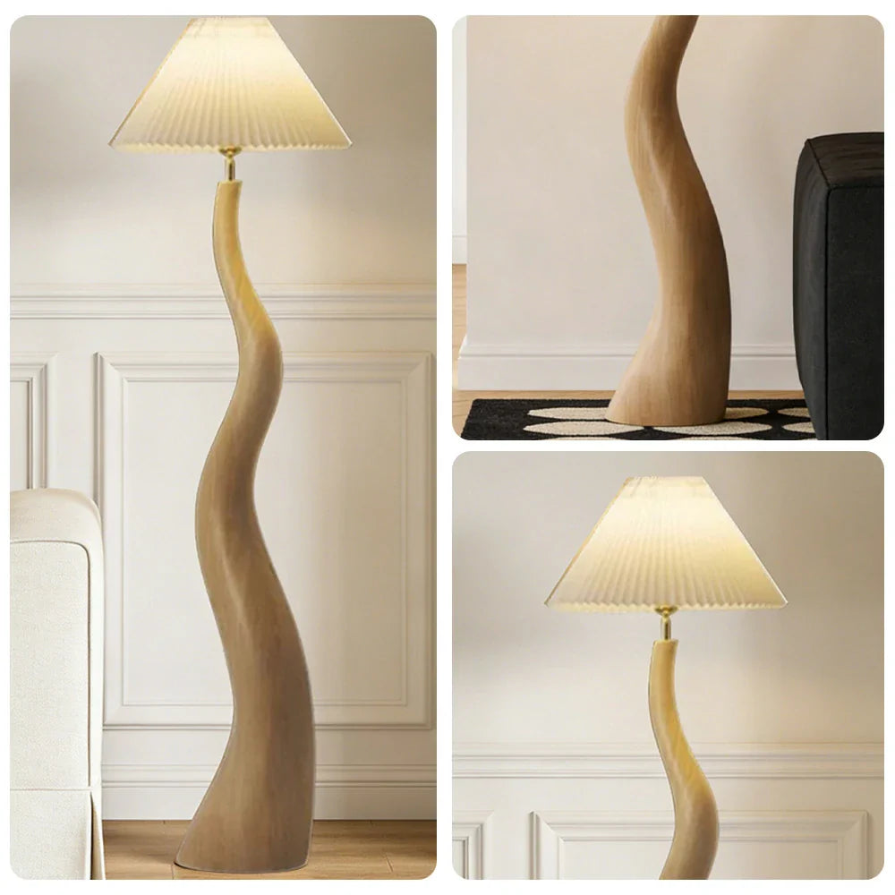 LIVARA Floor Lamp - Soft Lighting, Adjustable Shade, Pleated Design with Fabric & Resin Build - Wood