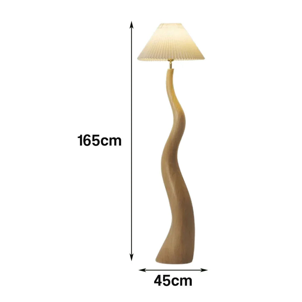 LIVARA Floor Lamp - Soft Lighting, Adjustable Shade, Pleated Design with Fabric & Resin Build - Wood