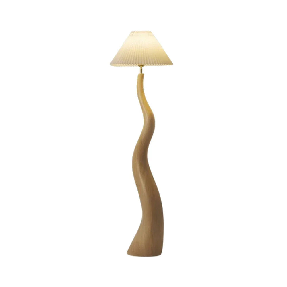 LIVARA Floor Lamp - Soft Lighting, Adjustable Shade, Pleated Design with Fabric & Resin Build - Wood