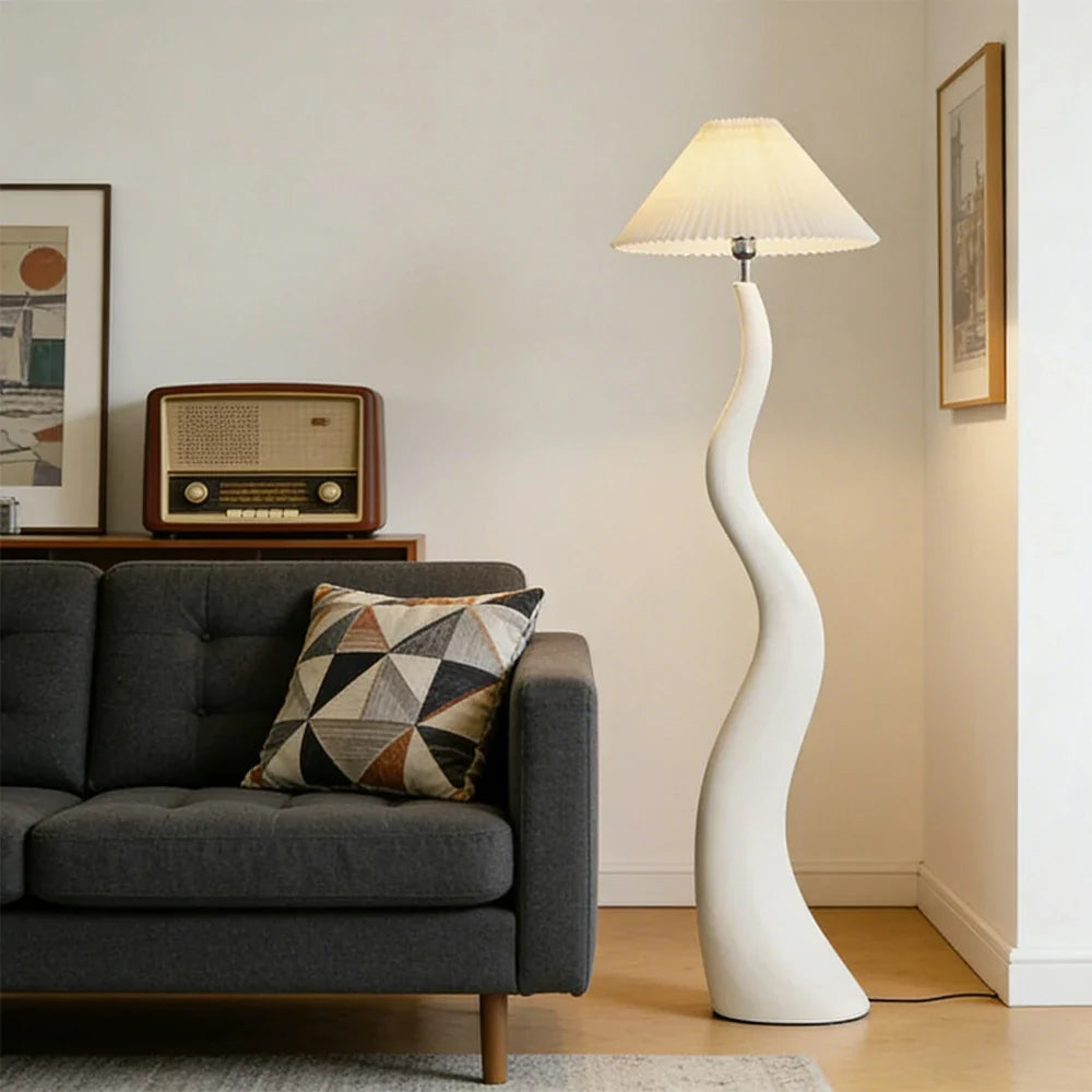 LIVARA Floor Lamp - Soft Lighting, Adjustable Shade, Pleated Design with Fabric & Resin Build - White