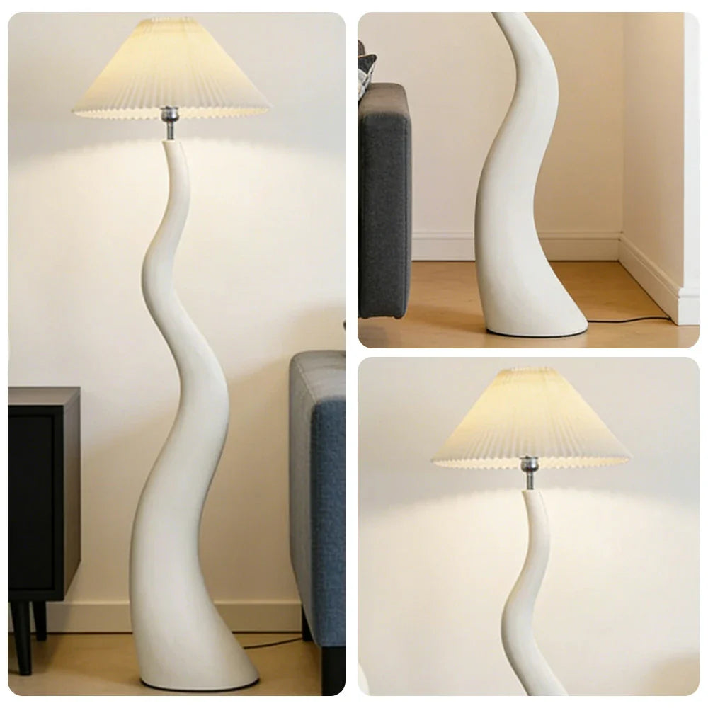 LIVARA Floor Lamp - Soft Lighting, Adjustable Shade, Pleated Design with Fabric & Resin Build - White