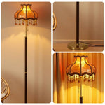LIVARA Floor Lamp - Soft Eye-Friendly Lighting, Fabric Shade, Brass Body with Walnut Grain Base