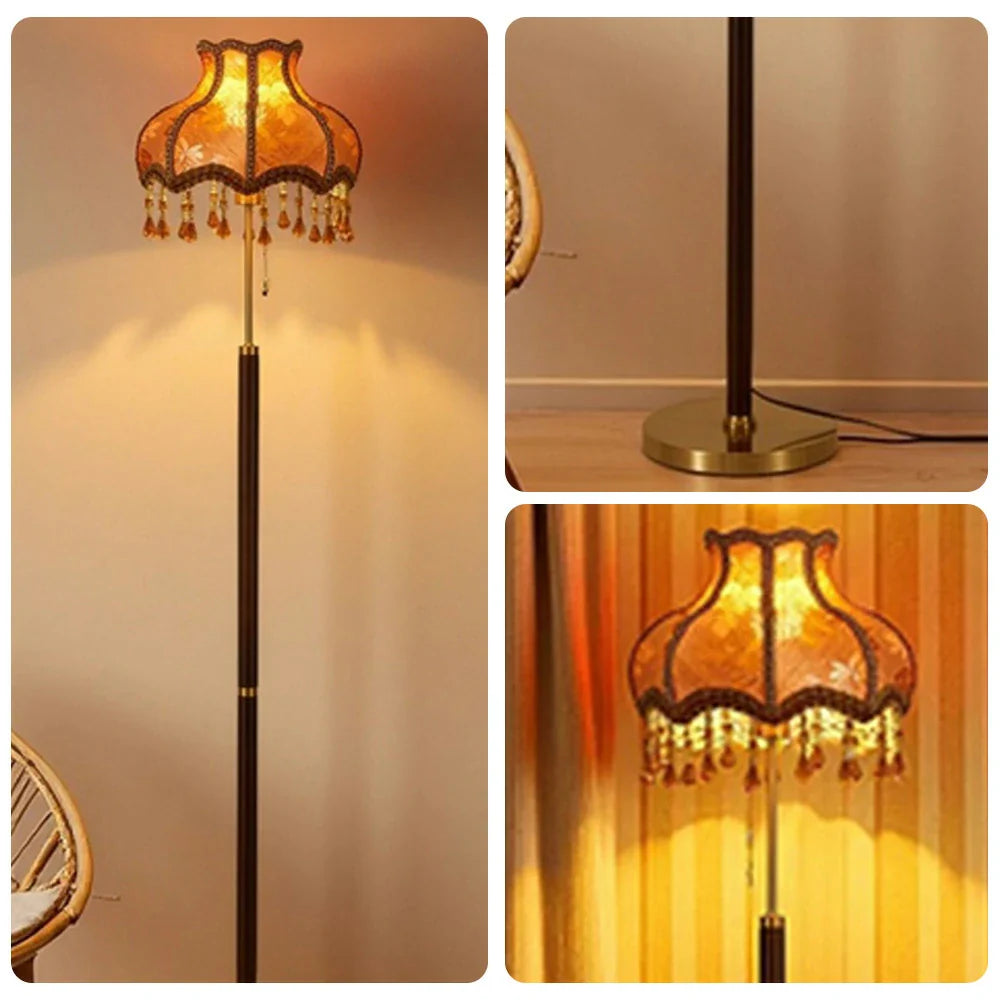 LIVARA Floor Lamp - Soft Eye-Friendly Lighting, Fabric Shade, Brass Body with Walnut Grain Base