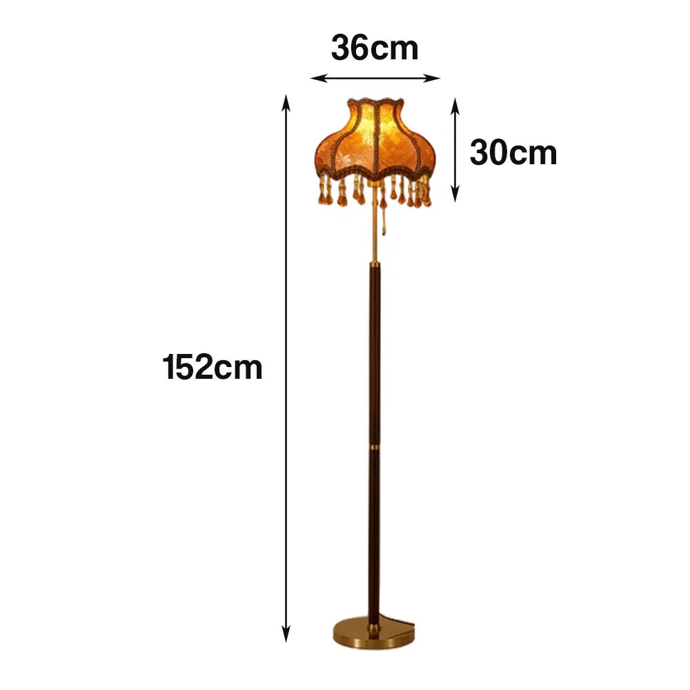 LIVARA Floor Lamp - Soft Eye-Friendly Lighting, Fabric Shade, Brass Body with Walnut Grain Base