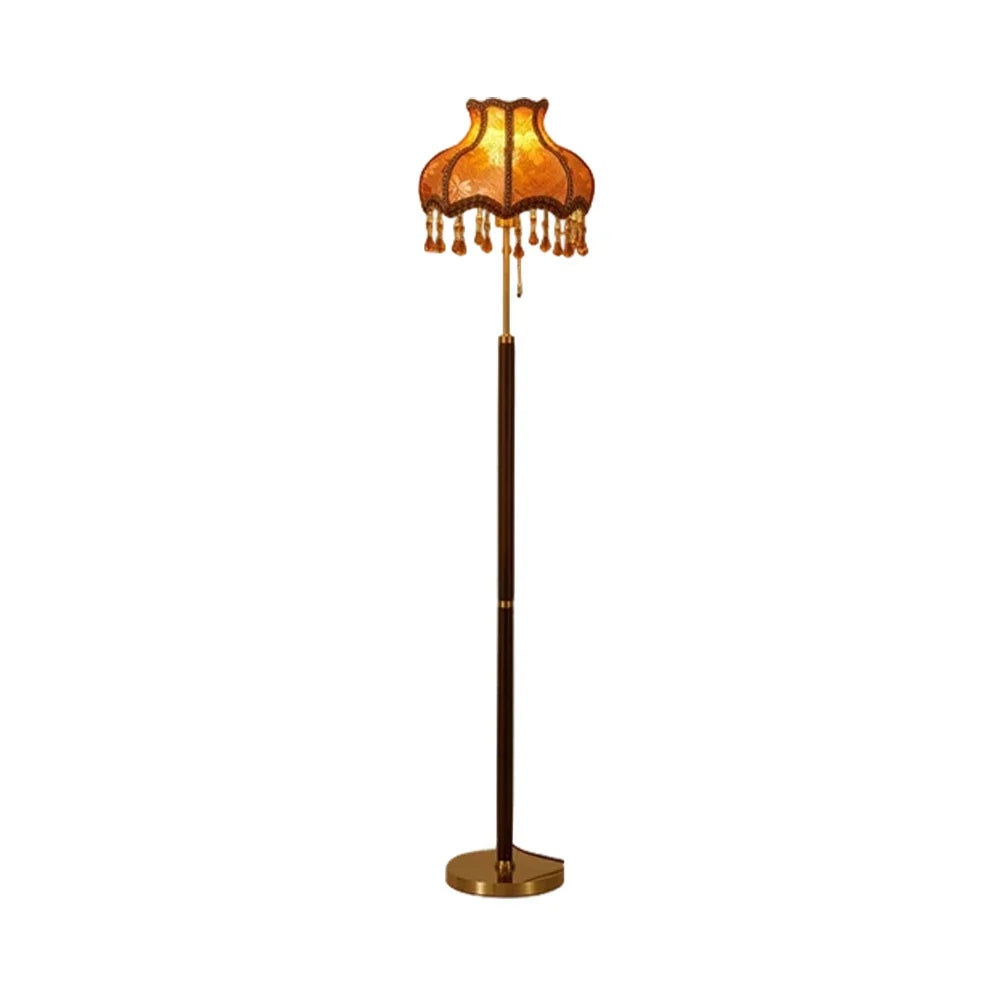 LIVARA Floor Lamp - Soft Eye-Friendly Lighting, Fabric Shade, Brass Body with Walnut Grain Base