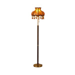 LIVARA Floor Lamp - Soft Eye-Friendly Lighting, Fabric Shade, Brass Body with Walnut Grain Base