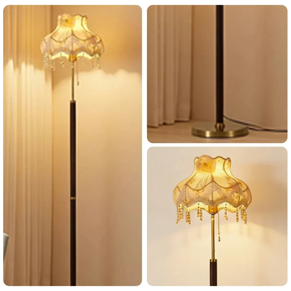 LIVARA Floor Lamp - Soft Eye-Care Light, Versatile Home Decor, Fabric Shade, Brass Frame with Walnut-Tone Base