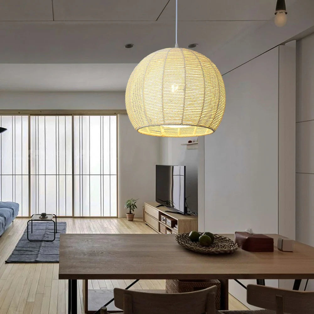 LIVARA 30/36/50cm Included Creative Woven Design Hemp Rope Pendant Light, Handcrafted Round Lampshade with E27 Bulb - Yellow