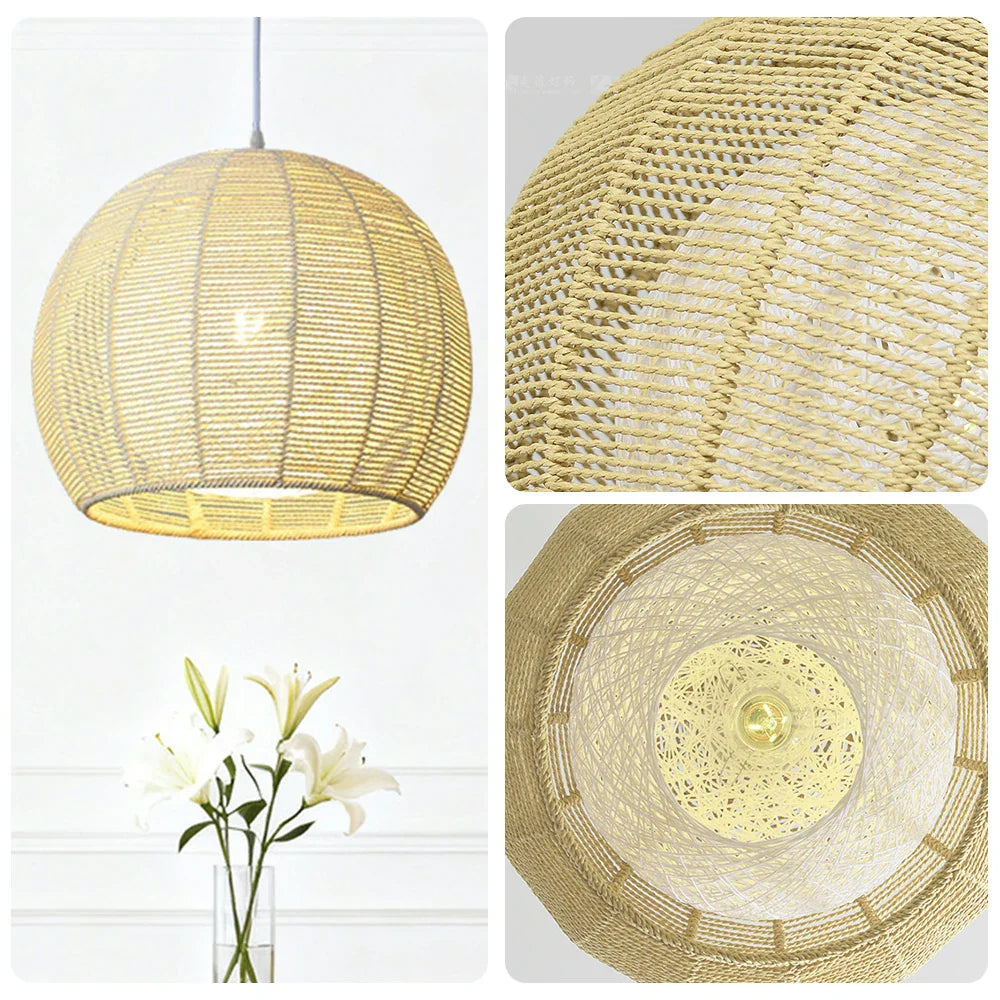 LIVARA 30/36/50cm Included Creative Woven Design Hemp Rope Pendant Light, Handcrafted Round Lampshade with E27 Bulb - Yellow
