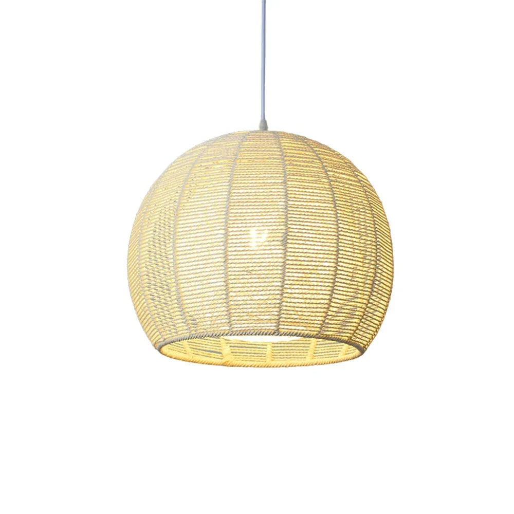 LIVARA 30/36/50cm Included Creative Woven Design Hemp Rope Pendant Light, Handcrafted Round Lampshade with E27 Bulb - Yellow