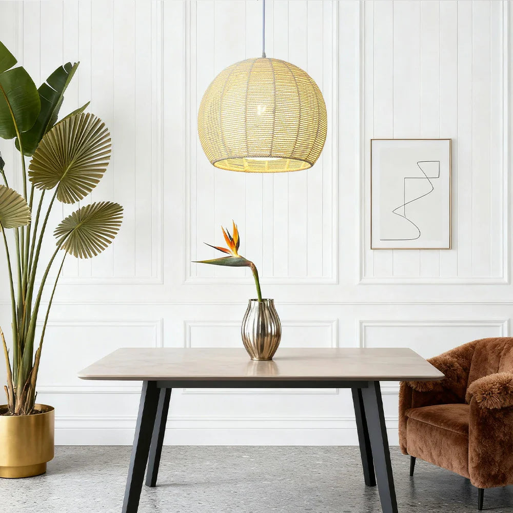 LIVARA 30/36/50cm Included Creative Woven Design Hemp Rope Pendant Light, Handcrafted Round Lampshade with E27 Bulb - Yellow