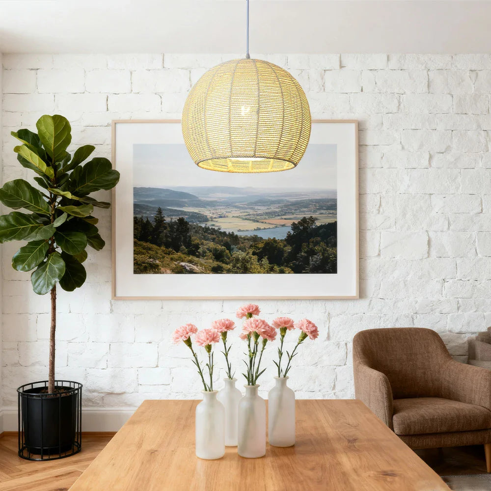 LIVARA 30/36/50cm Included Creative Woven Design Hemp Rope Pendant Light, Handcrafted Round Lampshade with E27 Bulb - Yellow