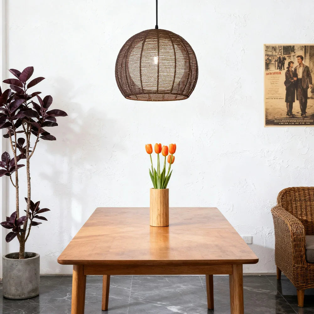 LIVARA 30/36/50cm Included Creative Woven Design Hemp Rope Pendant Light, Handcrafted Round Lampshade with E27 Bulb - Coffee