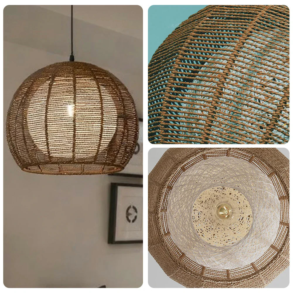 LIVARA 30/36/50cm Included Creative Woven Design Hemp Rope Pendant Light, Handcrafted Round Lampshade with E27 Bulb - Coffee