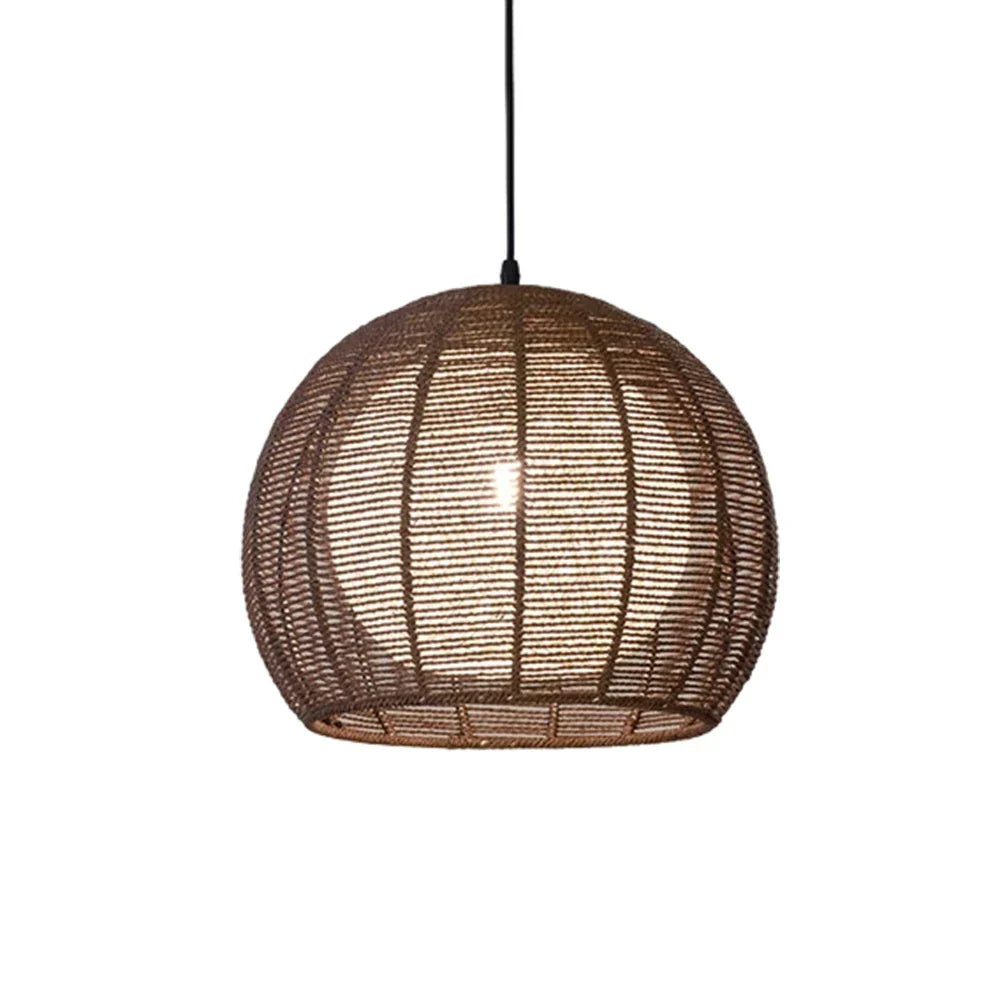 LIVARA 30/36/50cm Included Creative Woven Design Hemp Rope Pendant Light, Handcrafted Round Lampshade with E27 Bulb - Coffee