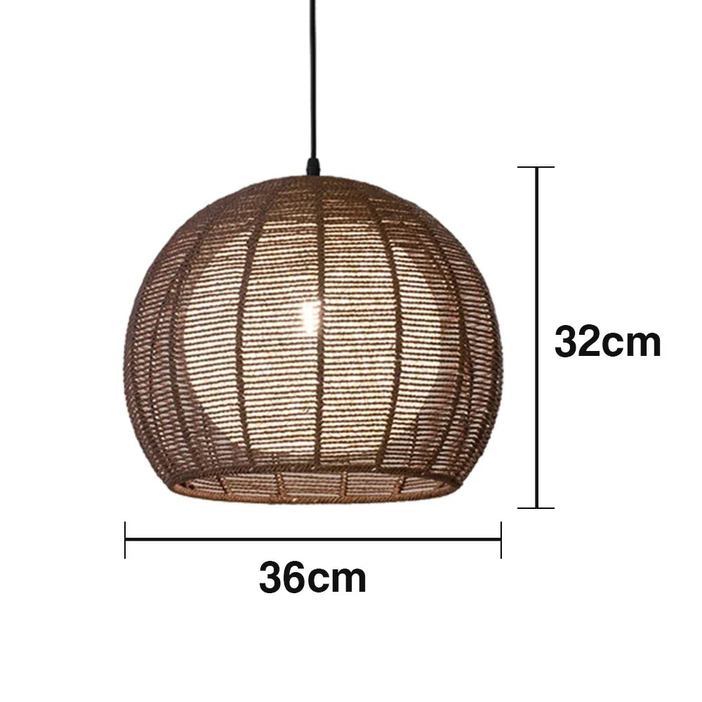 LIVARA 30/36/50cm Included Creative Woven Design Hemp Rope Pendant Light, Handcrafted Round Lampshade with E27 Bulb - Coffee