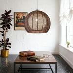 LIVARA 30/36/50cm Included Creative Woven Design Hemp Rope Pendant Light, Handcrafted Round Lampshade with E27 Bulb - Coffee