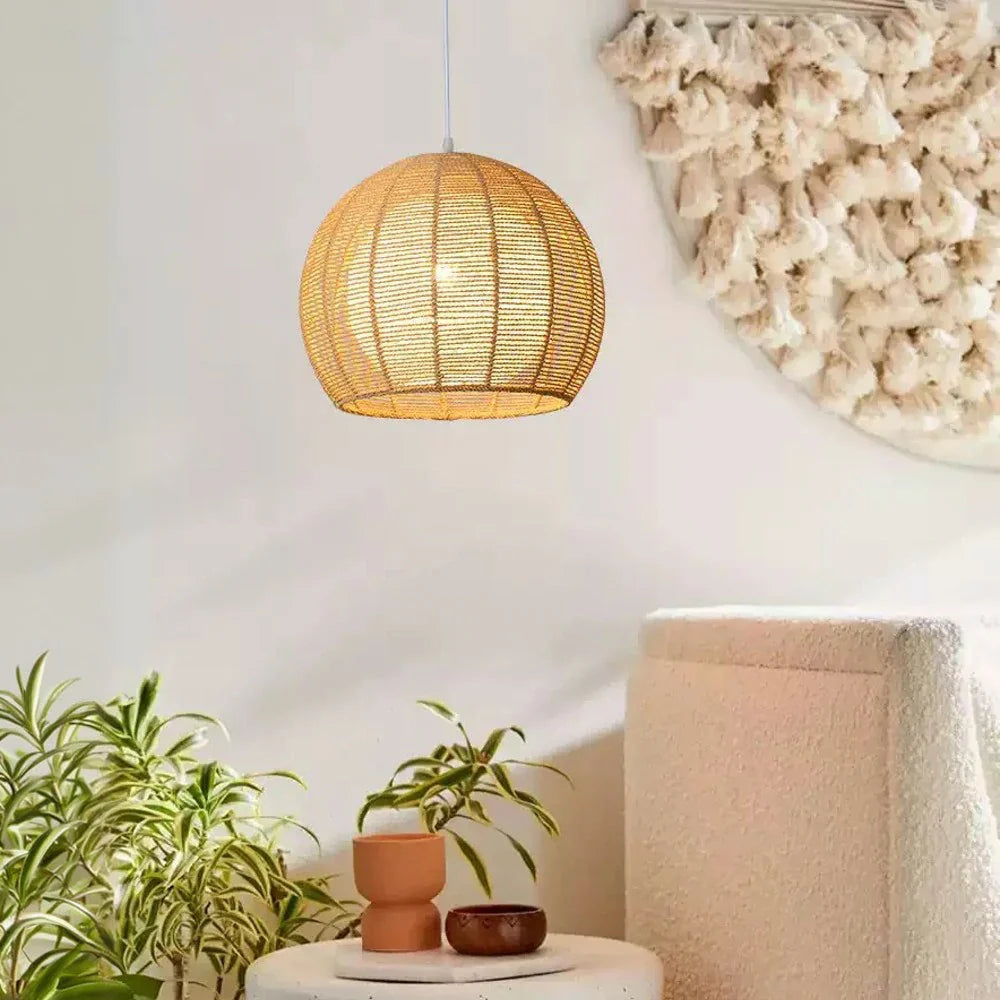 LIVARA 30/36/50cm Included Creative Woven Design Hemp Rope Pendant Light, Handcrafted Round Lampshade with E27 Bulb Included Creative Woven Desig - Beige