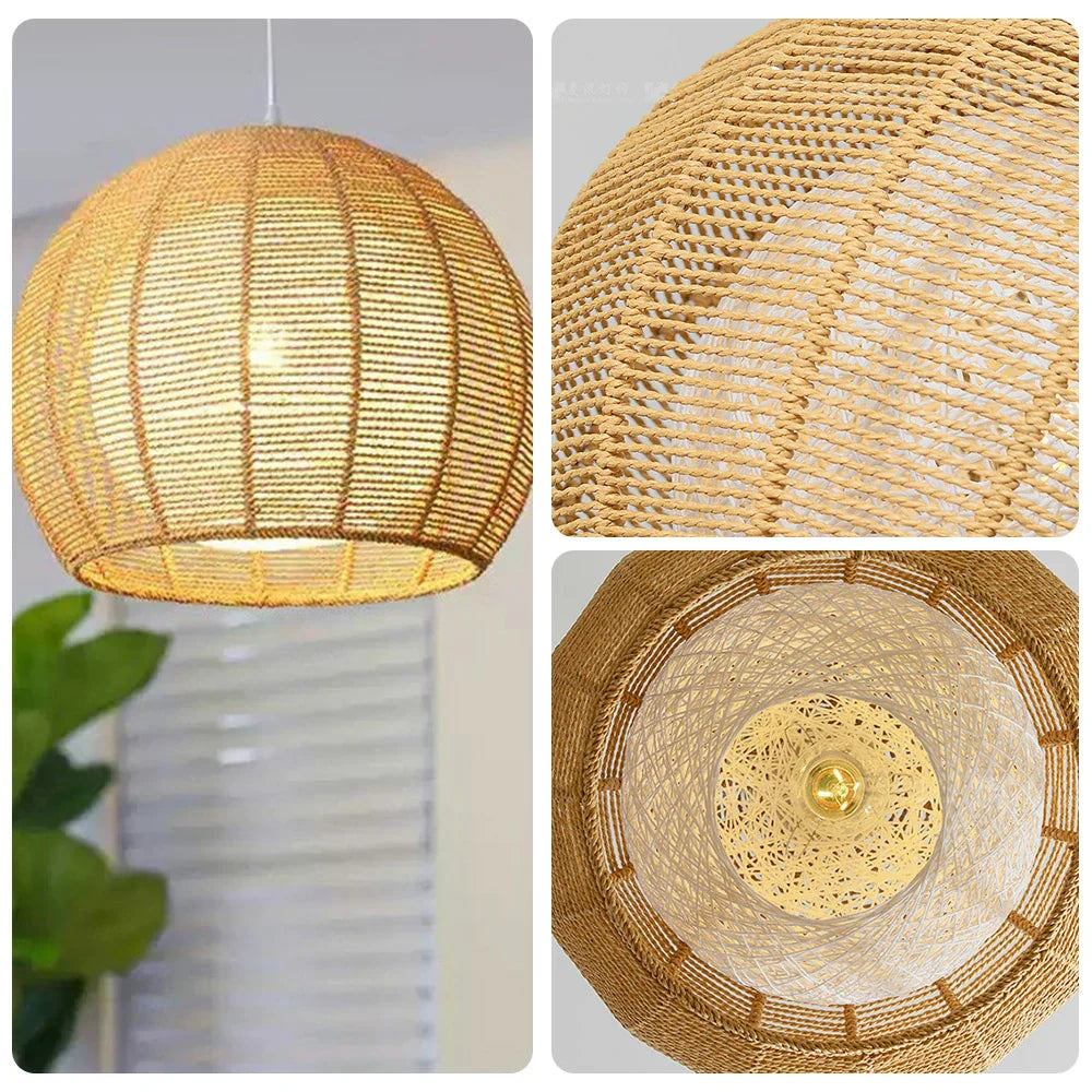 LIVARA 30/36/50cm Included Creative Woven Design Hemp Rope Pendant Light, Handcrafted Round Lampshade with E27 Bulb Included Creative Woven Desig - Beige