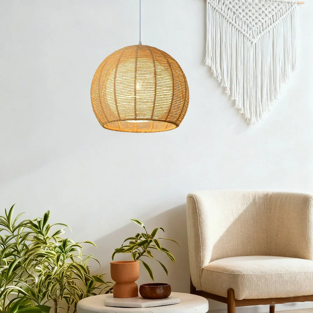 LIVARA 30/36/50cm Included Creative Woven Design Hemp Rope Pendant Light, Handcrafted Round Lampshade with E27 Bulb Included Creative Woven Desig - Beige