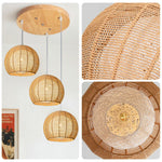 LIVARA 30cm 3/6-Head Hemp Rope Pendant Light, Natural Woven Ceiling Lighting for Living & Dining Rooms Handcrafted Round Lampshade with E27 Bulb Holder, - Wood Finish