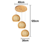 LIVARA 30cm 3/6-Head Hemp Rope Pendant Light, Natural Woven Ceiling Lighting for Living & Dining Rooms Handcrafted Round Lampshade with E27 Bulb Holder, - Wood Finish