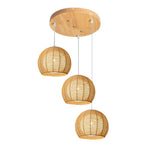 LIVARA 30cm 3/6-Head Hemp Rope Pendant Light, Natural Woven Ceiling Lighting for Living & Dining Rooms Handcrafted Round Lampshade with E27 Bulb Holder, - Wood Finish