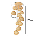 LIVARA 30cm 3/6-Head Hemp Rope Pendant Light, Natural Woven Ceiling Lighting for Living & Dining Rooms Handcrafted Round Lampshade with E27 Bulb Holder, - Wood Finish