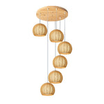 LIVARA 30cm 3/6-Head Hemp Rope Pendant Light, Natural Woven Ceiling Lighting for Living & Dining Rooms Handcrafted Round Lampshade with E27 Bulb Holder, - Wood Finish