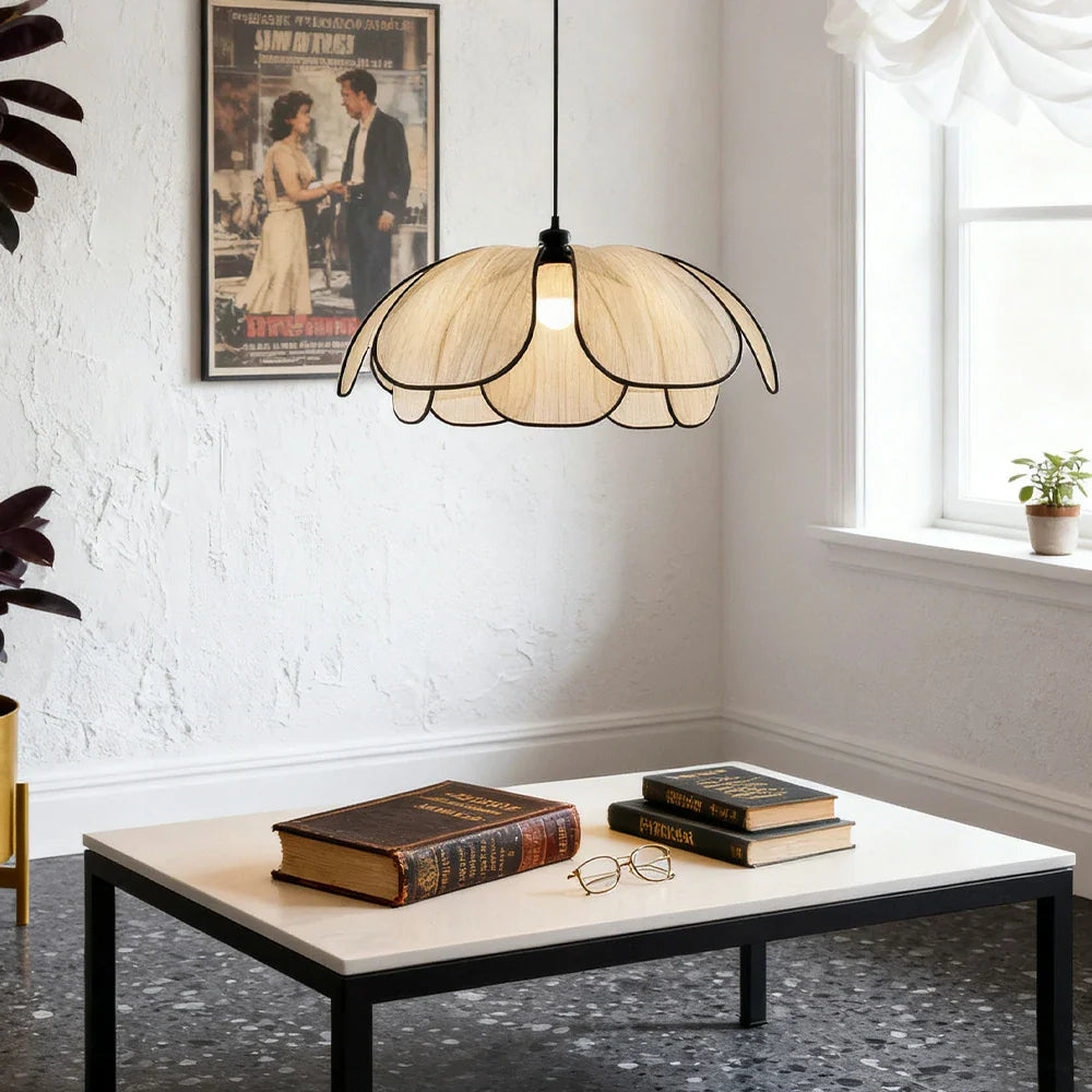 LIVARA 50/80/100cm Handcrafted Eco-Friendly Ceiling Light Petal Pendant Light, Natural Plant Fiber Lampshade with E27 LED Bulb Included - Beige